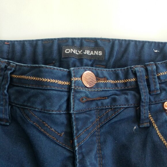ONLY Women's Size 28 Skinny Blue Jeans Contrast Stitch Embroidered Studded Boho - Picture 3 of 10